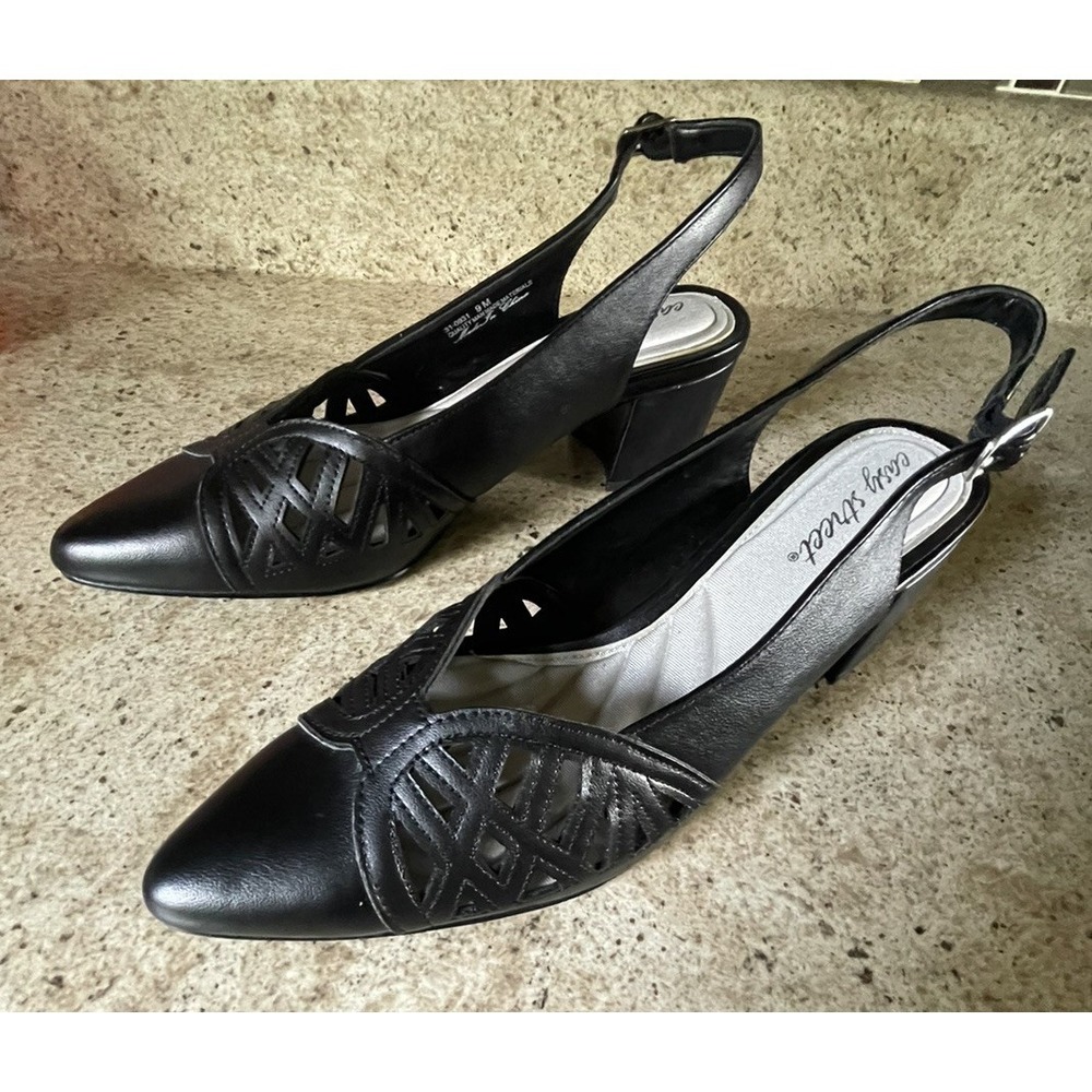 Women's Size 9M Slingback Heels Shoes Easy Street Black‎ Bizzy Super Flex